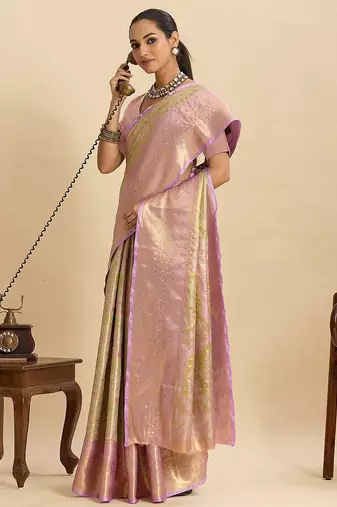 green art silk woven kanjivaram silk saree with blouses