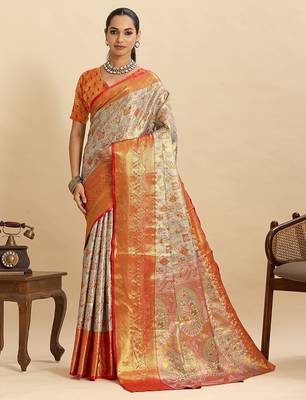 red art silk woven kanjivaram silk saree with blouses 1