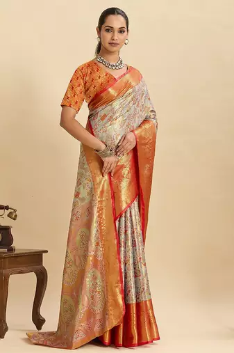 red art silk woven kanjivaram silk saree with blouses