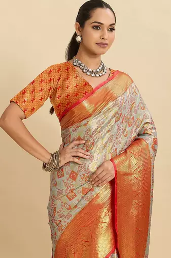 red art silk woven kanjivaram silk saree with blouses