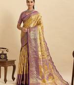yellow art silk woven kanjivaram silk saree with blouses