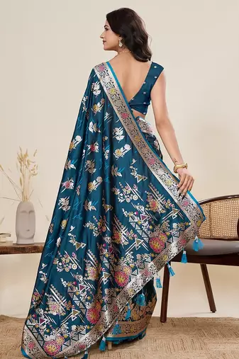 blue art silk woven kanjivaram silk saree with blouses