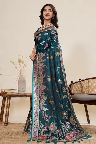 blue art silk woven kanjivaram silk saree with blouses