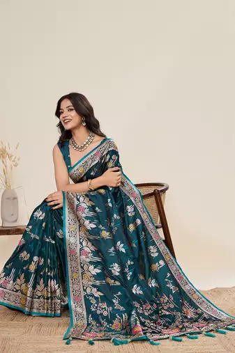 blue art silk woven kanjivaram silk saree with blouses