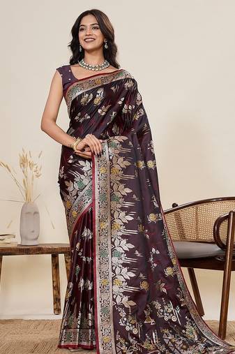 maroon art silk woven kanjivaram silk saree with blouses