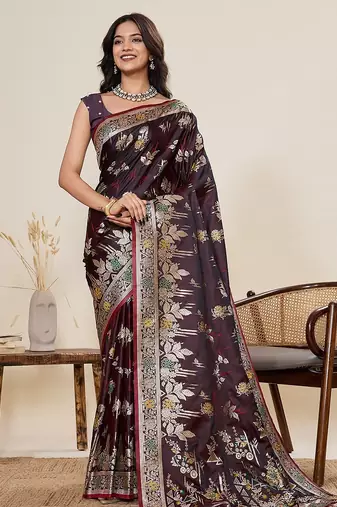 maroon art silk woven kanjivaram silk saree with blouses