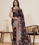 maroon art silk woven kanjivaram silk saree with blouses