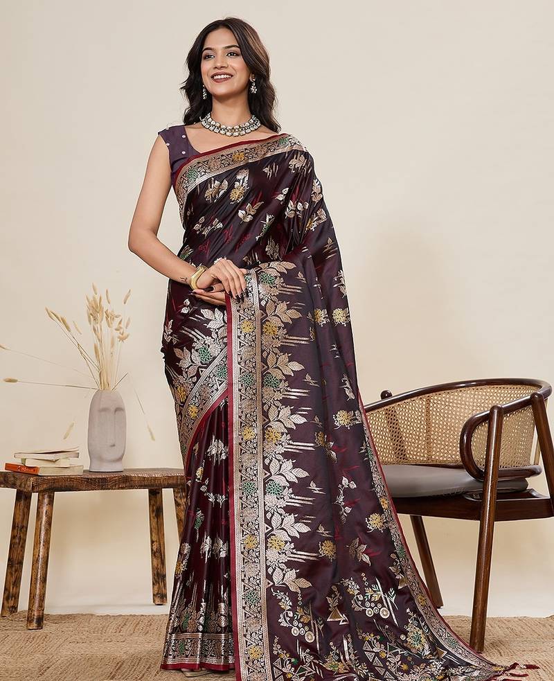 maroon art silk woven kanjivaram silk saree with blouses