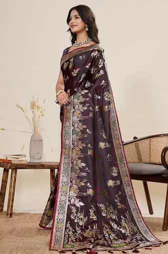 maroon art silk woven kanjivaram silk saree with blouses