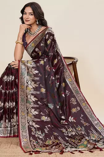 maroon art silk woven kanjivaram silk saree with blouses