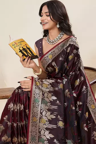 maroon art silk woven kanjivaram silk saree with blouses