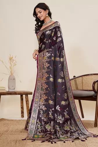 purple art silk woven kanjivaram silk saree with blouses