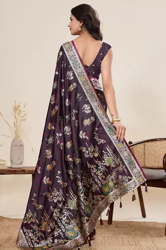 purple art silk woven kanjivaram silk saree with blouses