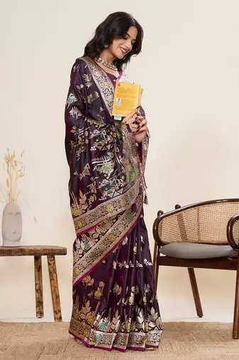 purple art silk woven kanjivaram silk saree with blouses