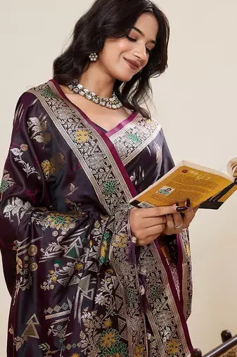 purple art silk woven kanjivaram silk saree with blouses