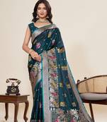 blue art silk woven kanjivaram silk saree with blouses