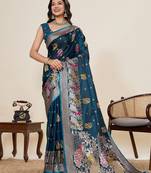 blue art silk woven kanjivaram silk saree with blouses