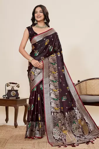 maroon art silk woven kanjivaram silk saree with blouses