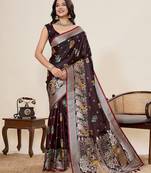 maroon art silk woven kanjivaram silk saree with blouses