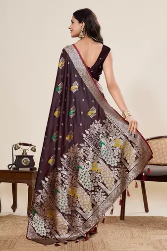 maroon art silk woven kanjivaram silk saree with blouses