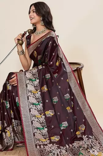 maroon art silk woven kanjivaram silk saree with blouses