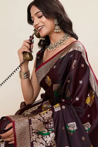 maroon art silk woven kanjivaram silk saree with blouses