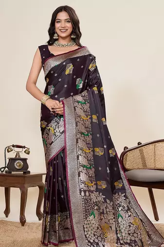 purple art silk woven kanjivaram silk saree with blouses