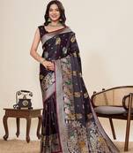purple art silk woven kanjivaram silk saree with blouses