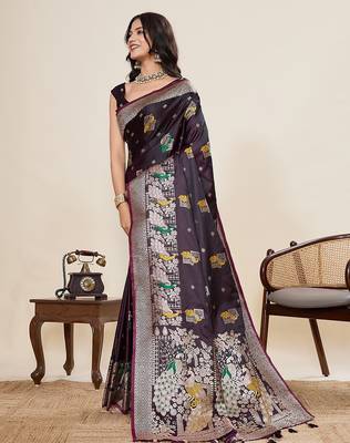 purple art silk woven kanjivaram silk saree with blouses 2