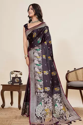 purple art silk woven kanjivaram silk saree with blouses