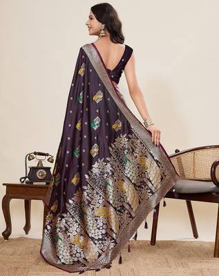 purple art silk woven kanjivaram silk saree with blouses 3