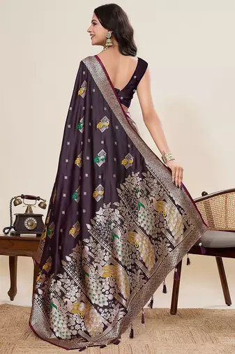 purple art silk woven kanjivaram silk saree with blouses
