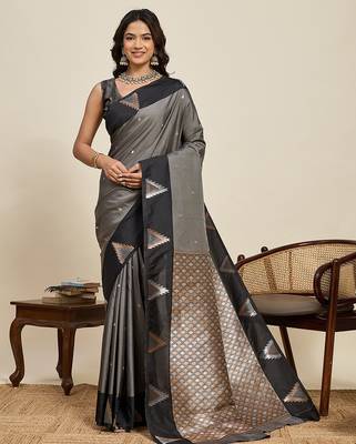 black art silk woven kanjivaram silk saree with blouses 1