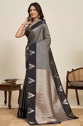 black art silk woven kanjivaram silk saree with blouses