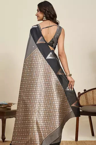 black art silk woven kanjivaram silk saree with blouses