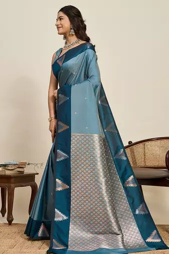 blue art silk woven kanjivaram silk saree with blouses