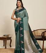 green art silk woven kanjivaram silk saree with blouses