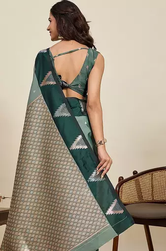 green art silk woven kanjivaram silk saree with blouses