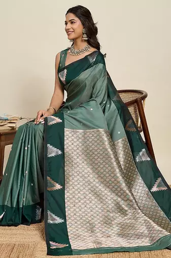 green art silk woven kanjivaram silk saree with blouses