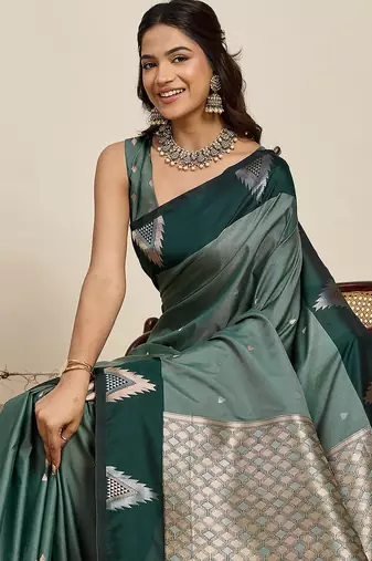 green art silk woven kanjivaram silk saree with blouses