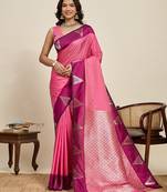 pink art silk woven kanjivaram silk saree with blouses