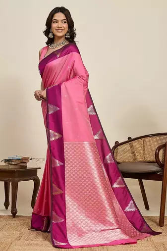 pink art silk woven kanjivaram silk saree with blouses