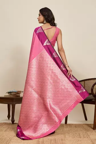 pink art silk woven kanjivaram silk saree with blouses