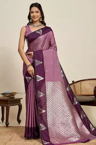 purple art silk woven kanjivaram silk saree with blouses