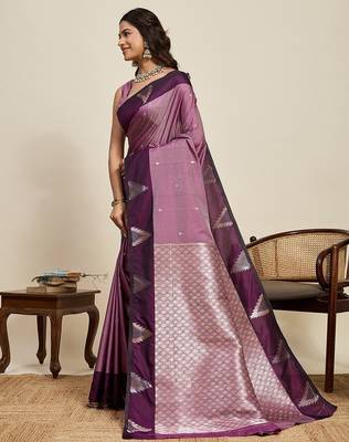 purple art silk woven kanjivaram silk saree with blouses 2
