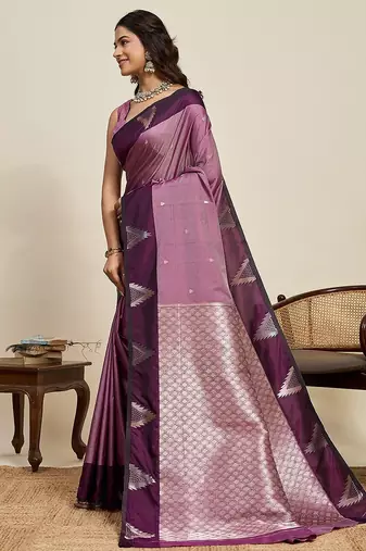 purple art silk woven kanjivaram silk saree with blouses