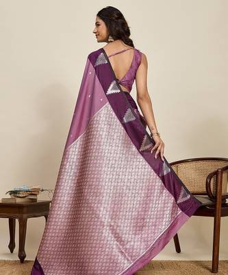 purple art silk woven kanjivaram silk saree with blouses 3