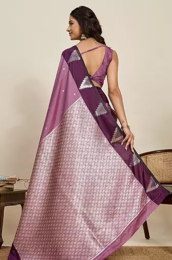 purple art silk woven kanjivaram silk saree with blouses