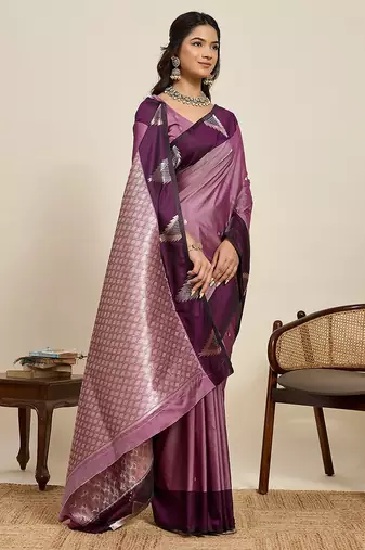 purple art silk woven kanjivaram silk saree with blouses