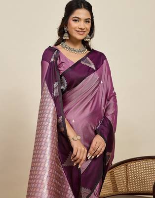 purple art silk woven kanjivaram silk saree with blouses 5